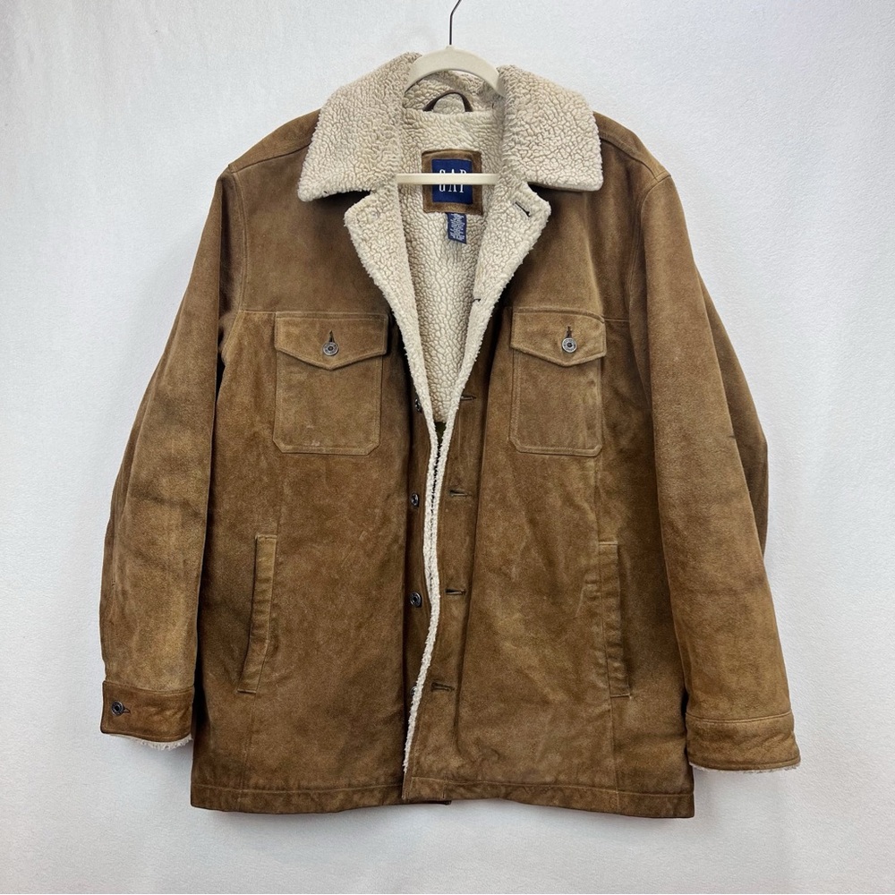 Vintage Y2K GAP Suede Sherpa Jacket Mens Size Large Western Chore Jacket‎